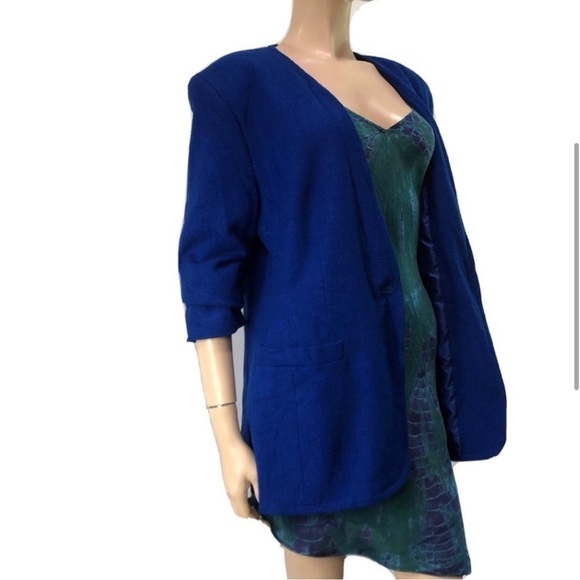 Liz Claiborne Vintage Blazer Chest Pocket Royal Blue - Picture 1 of 16